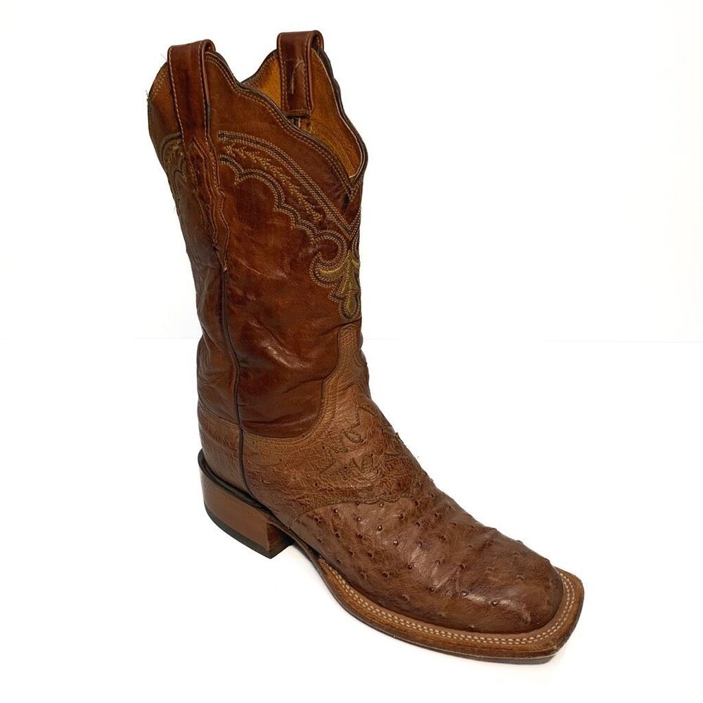 Lucchese 2000 Ostrich Skin Leather Western Brown Square Toe Cowgirl Boot Size 7 - Picture 1 of 9